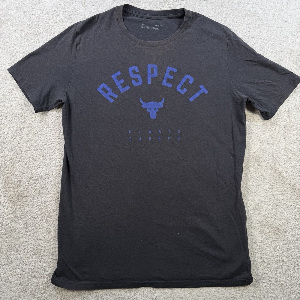 Under Armour Project Rock T-Shirt Mens Medium Grey Loose Heatgear Respect Bull